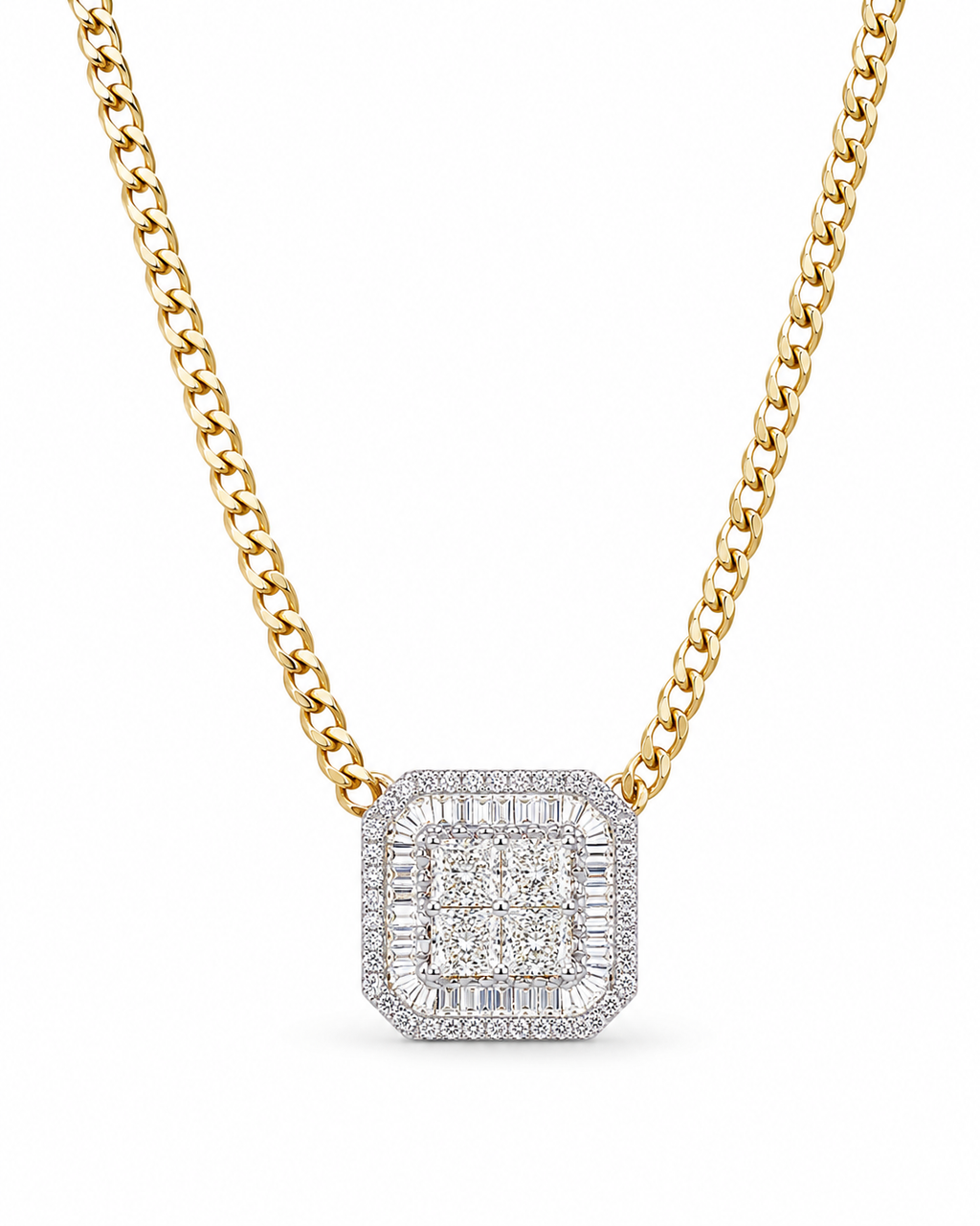 Classic Emerald Golden Cuban Chain Diamond Necklace 14K