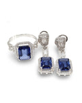 Blue Sapphire Gemstones Emerald Dangling Paved Diamond Jewelry Set 14K