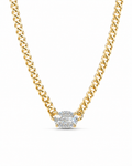 Classic Oval Solitaire Pave Diamond Curve Chain Necklace 10K