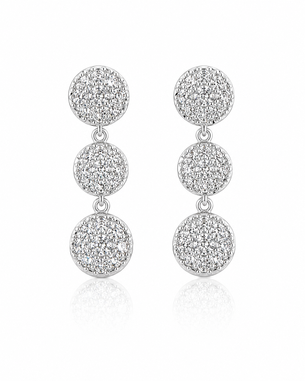 Classic Round Drop Rosette Setting Diamond Earrings 18K