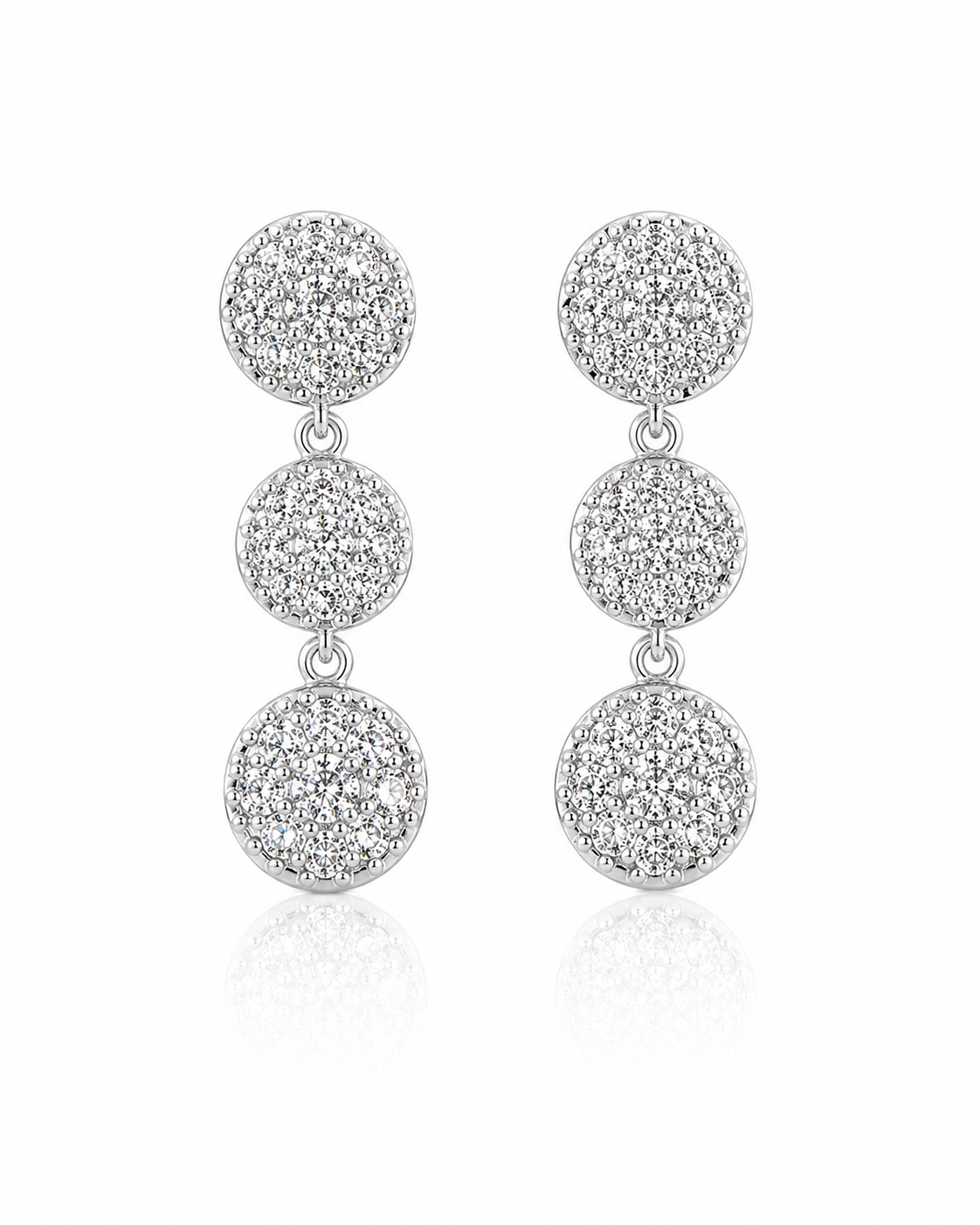 Classic Round Drop Rosette Setting Diamond Earrings 18K