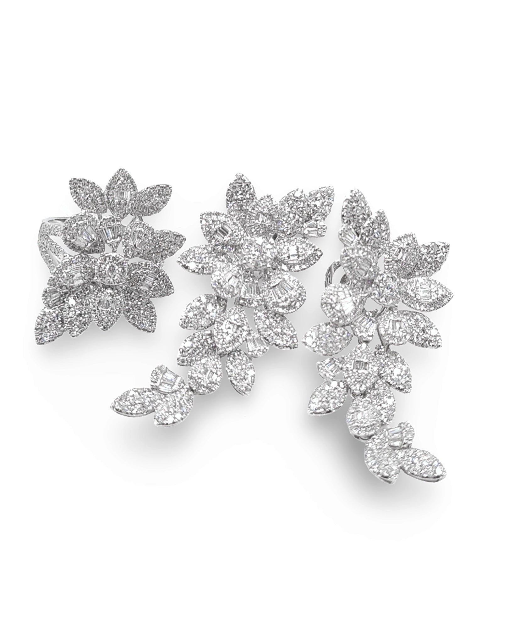 Multi Shape Cluster Dangle Statement Diamond Jewelry Set 14K