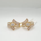 Golden Emerald Paved Overlap Diamond Earrings 14K