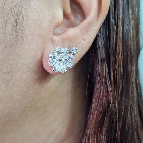 Classic 8.11CTW Solitaire Hearts Cluster Stud Diamond Earrings 18K GIA