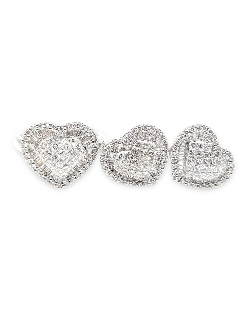 Classic Heart Invisible Setting Stud Diamond Jewelry Set 18K