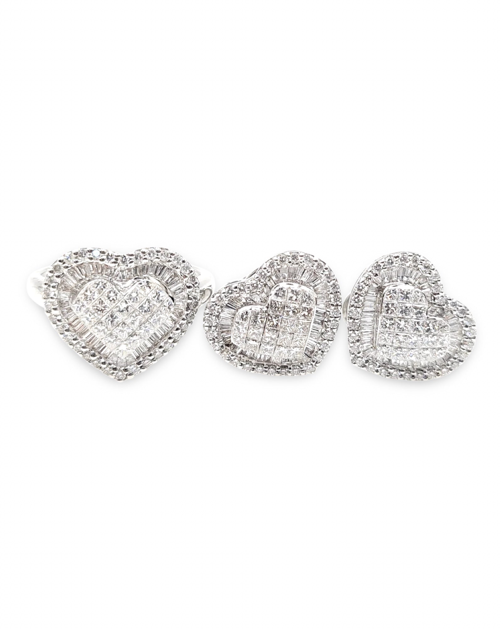 Classic Heart Invisible Setting Stud Diamond Jewelry Set 18K