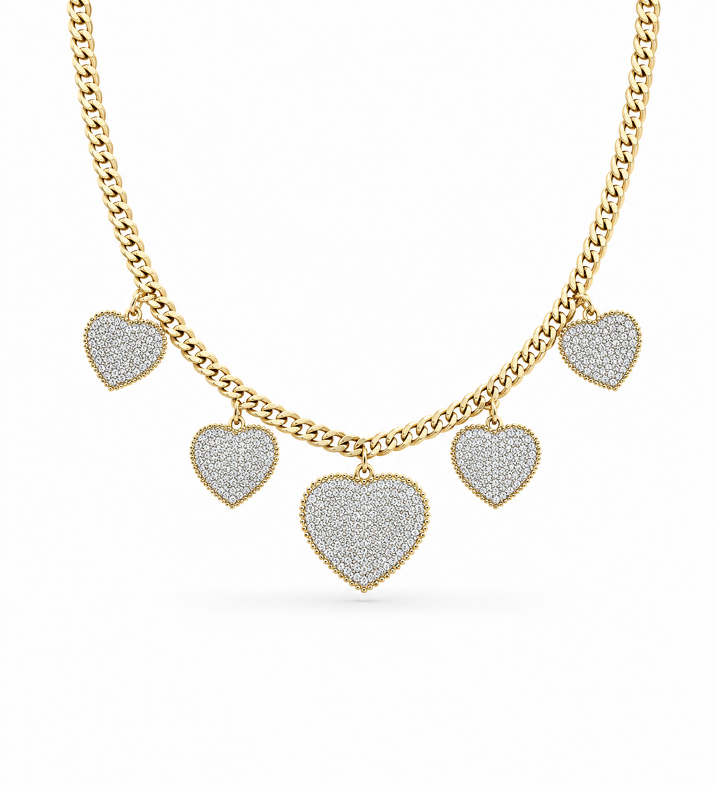 Classic Heart Station Diamond Pave Necklace 14K