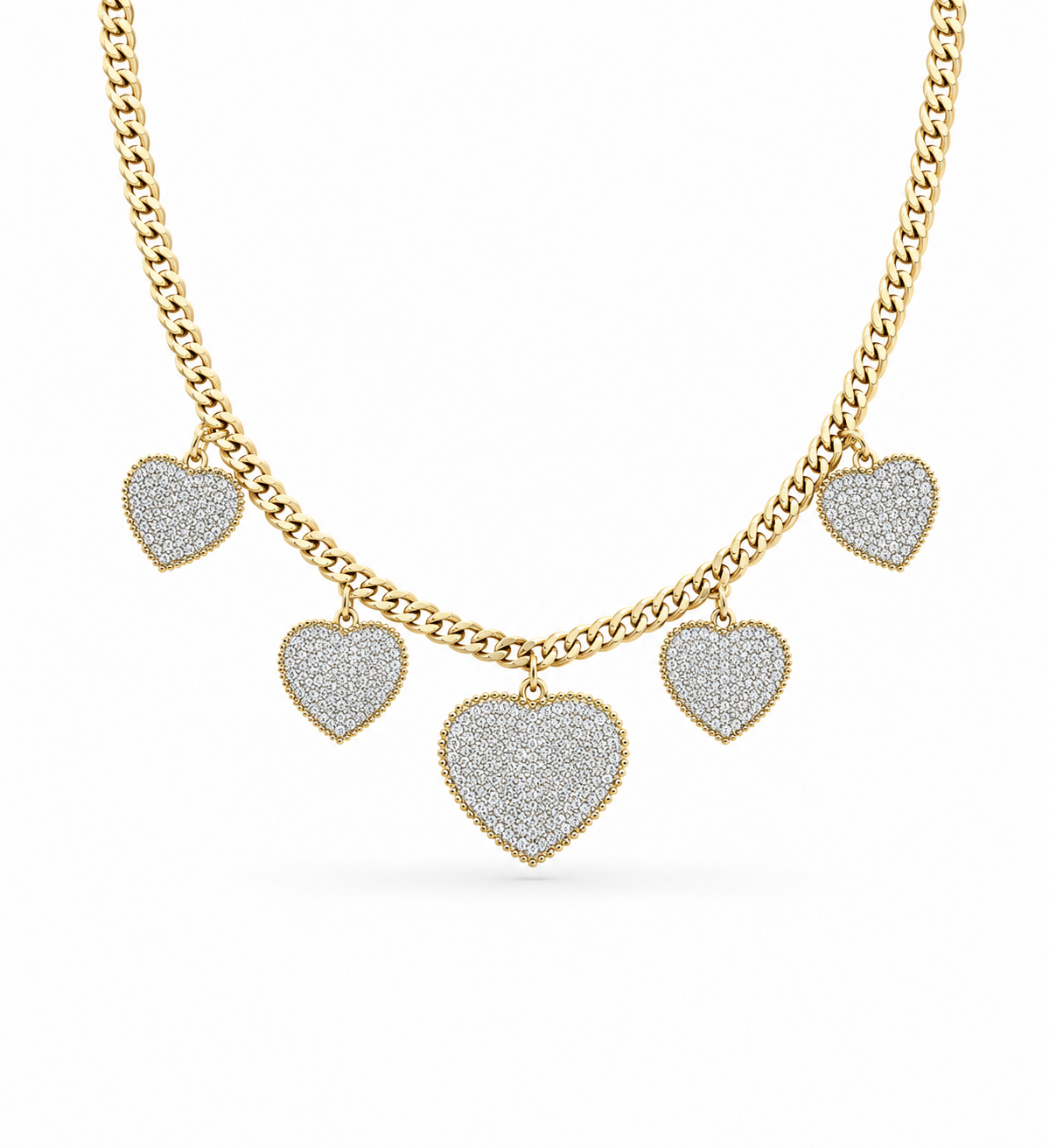 Classic Heart Station Diamond Pave Necklace 14K