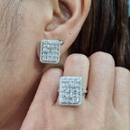 Classic Emerald Halo Baguette Statement Diamond Jewelry Set 14K