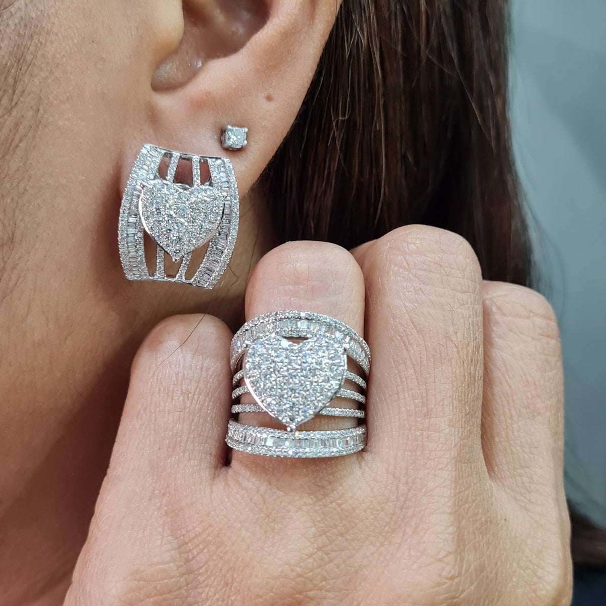 Heart Cage Statement Diamond Jewelry Set 14K