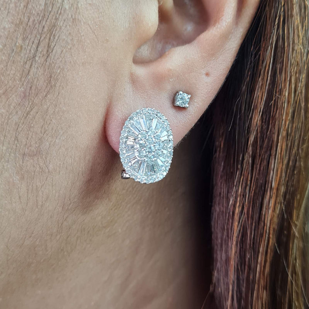 Classic Oval Baguette Diamond Earrings 18K