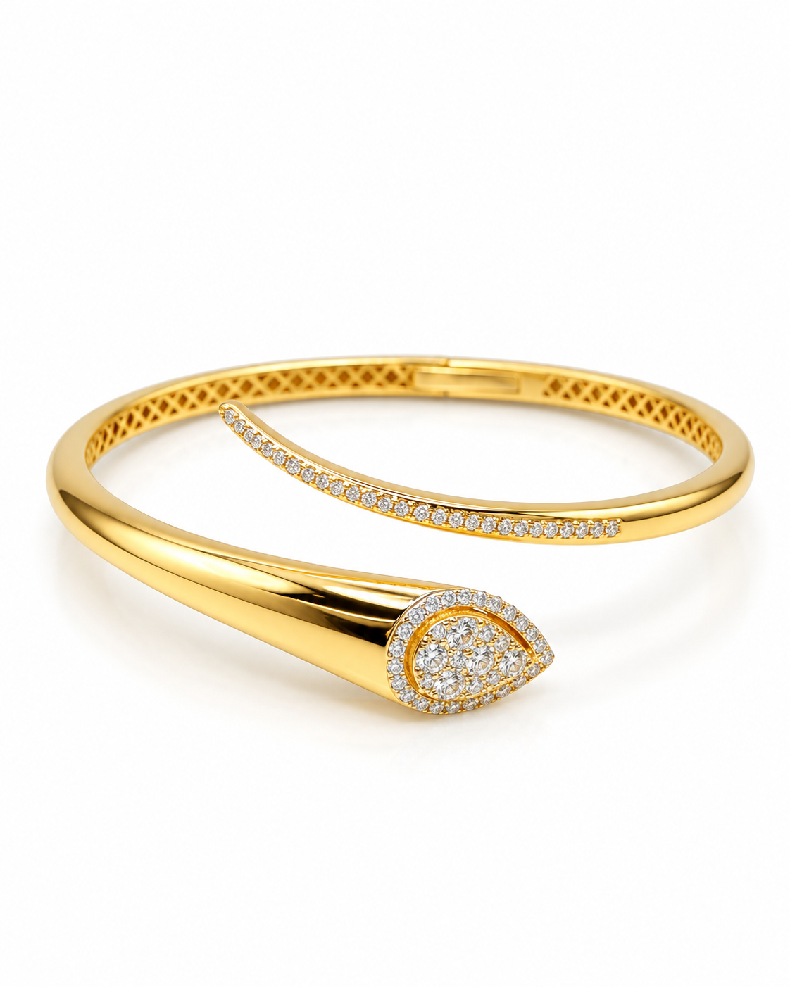 Classic Pear Golden Open Cuff Diamond Pave Bangle Bracelet 18K