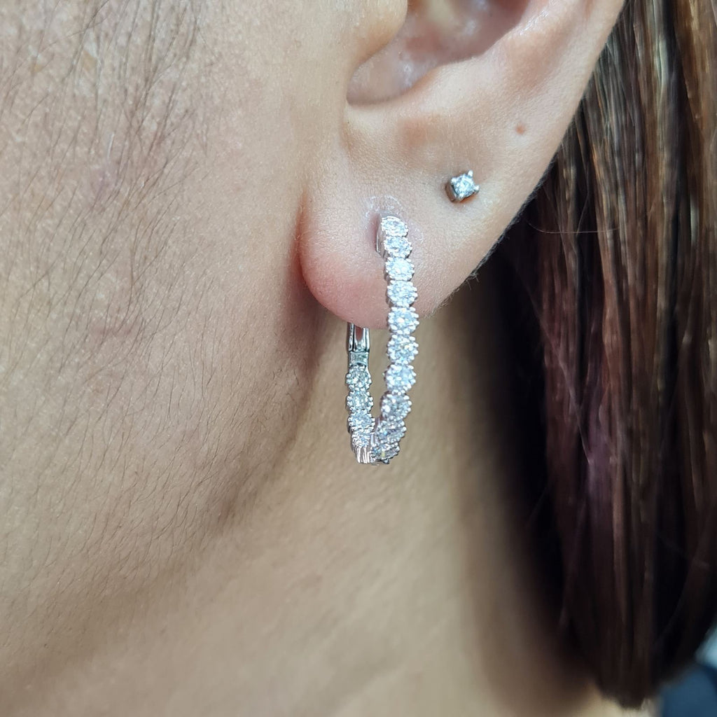 XX Classic Hoop Round Full Eternity Diamond Earrings 14K
