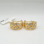 Crossover Round Golden Hoop Diamond Earrings 14K