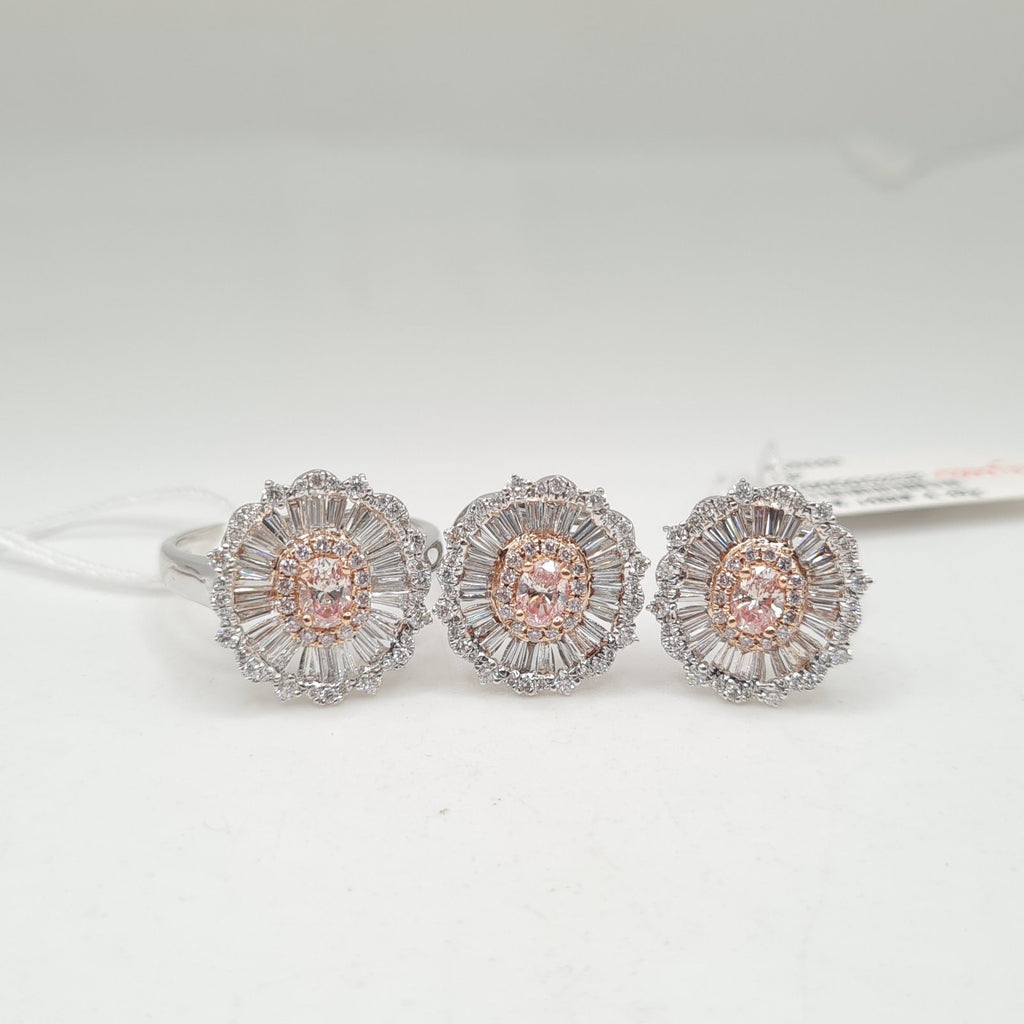 Two Tone Fancy Pink Diamond Oval Baguette Diamond Jewelry Set 14K