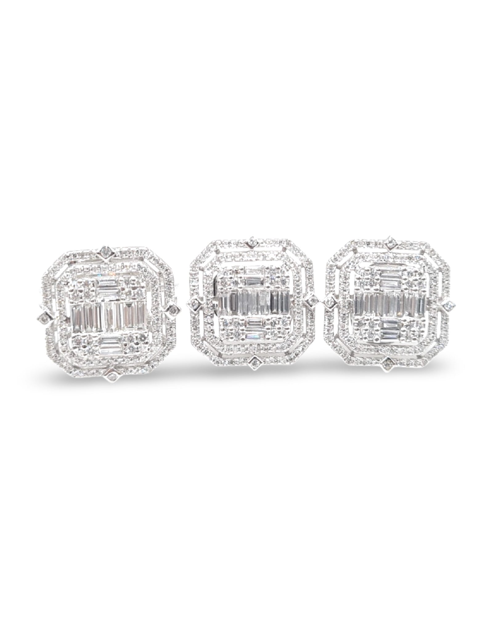 Classic Square Double Halo Statement Diamond Jewelry Set 14K