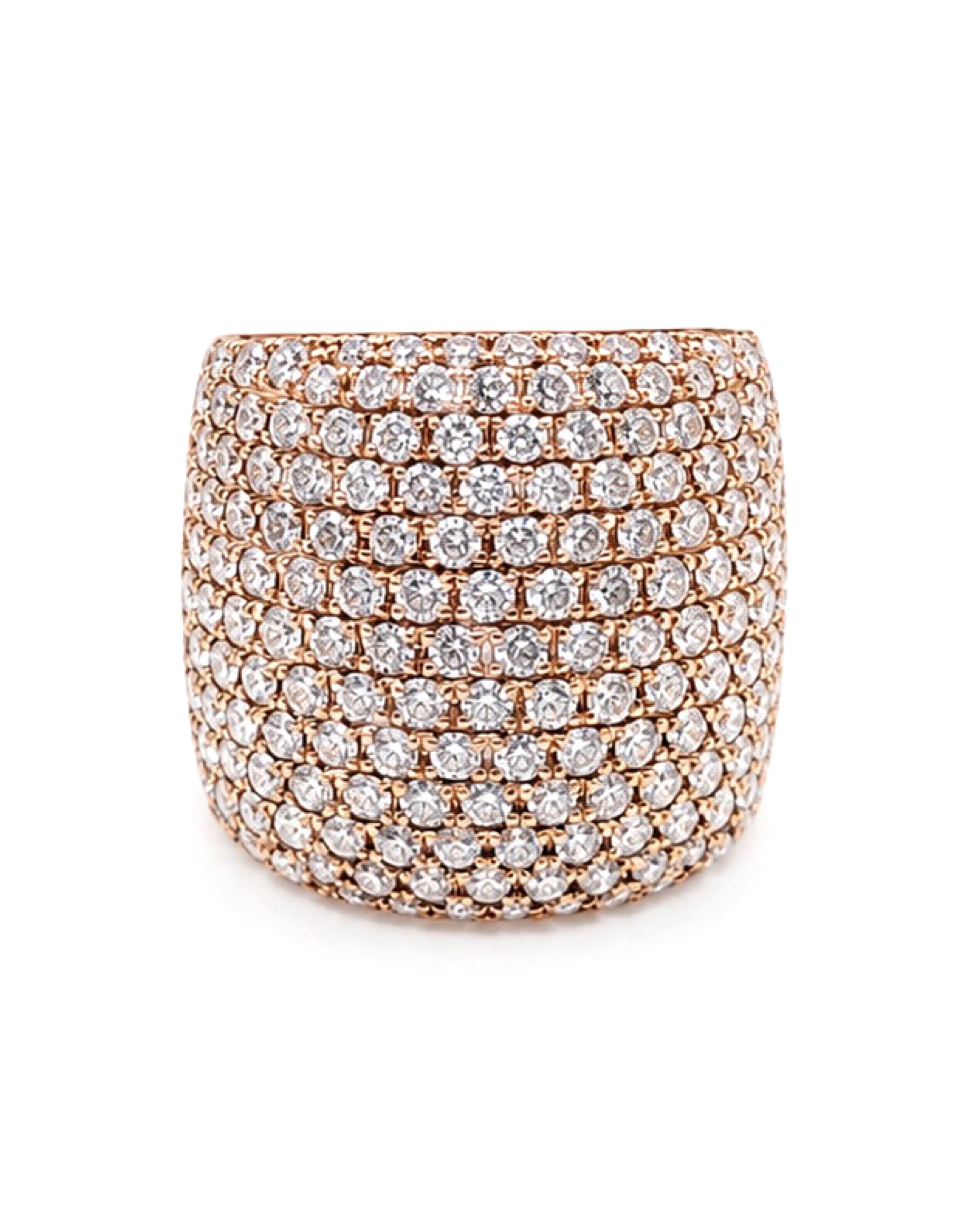 Classic Round Chunky Paved Rosegold Statement Diamond Ring 14K