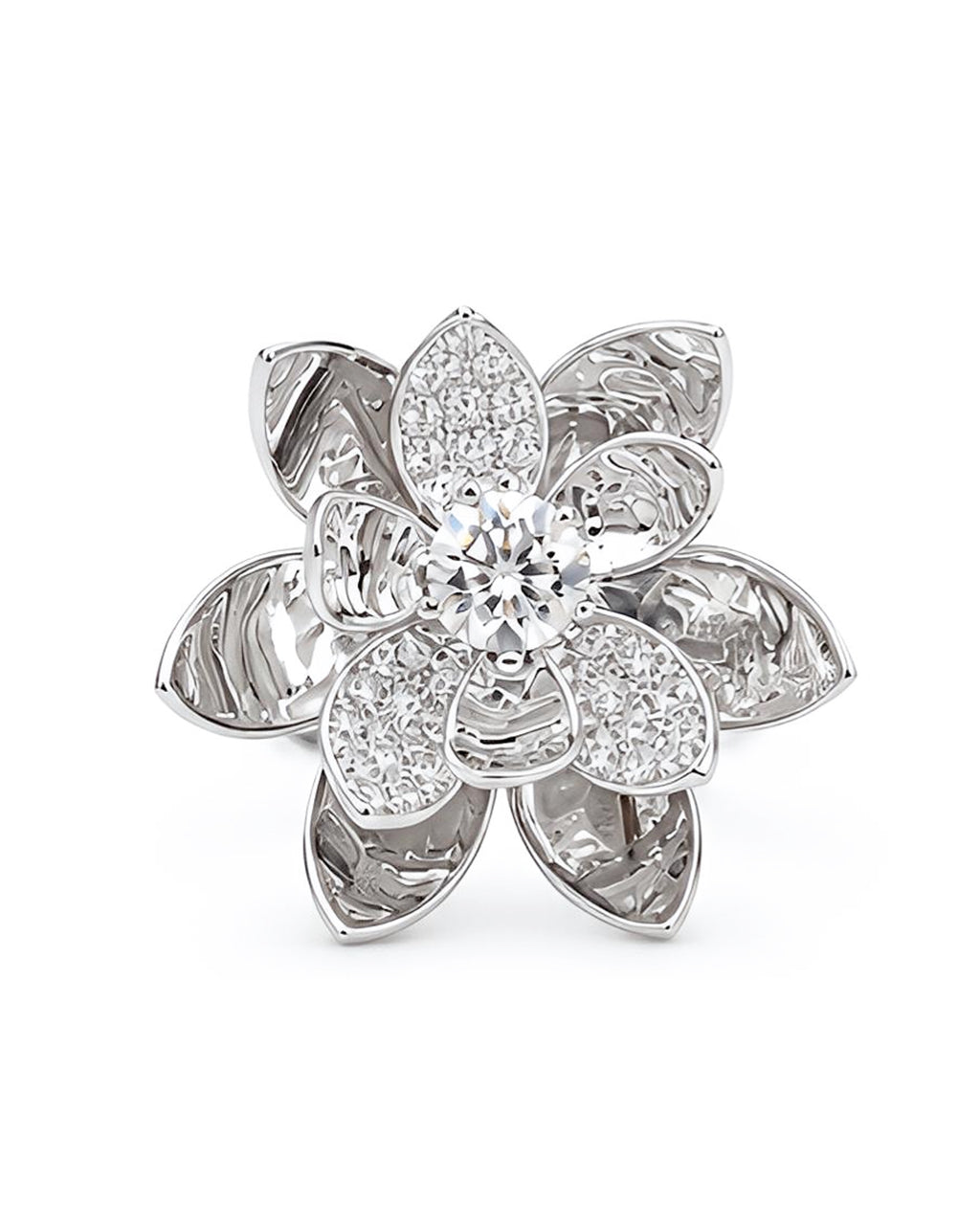 Round Lotus Flower Diamond Ring 18K