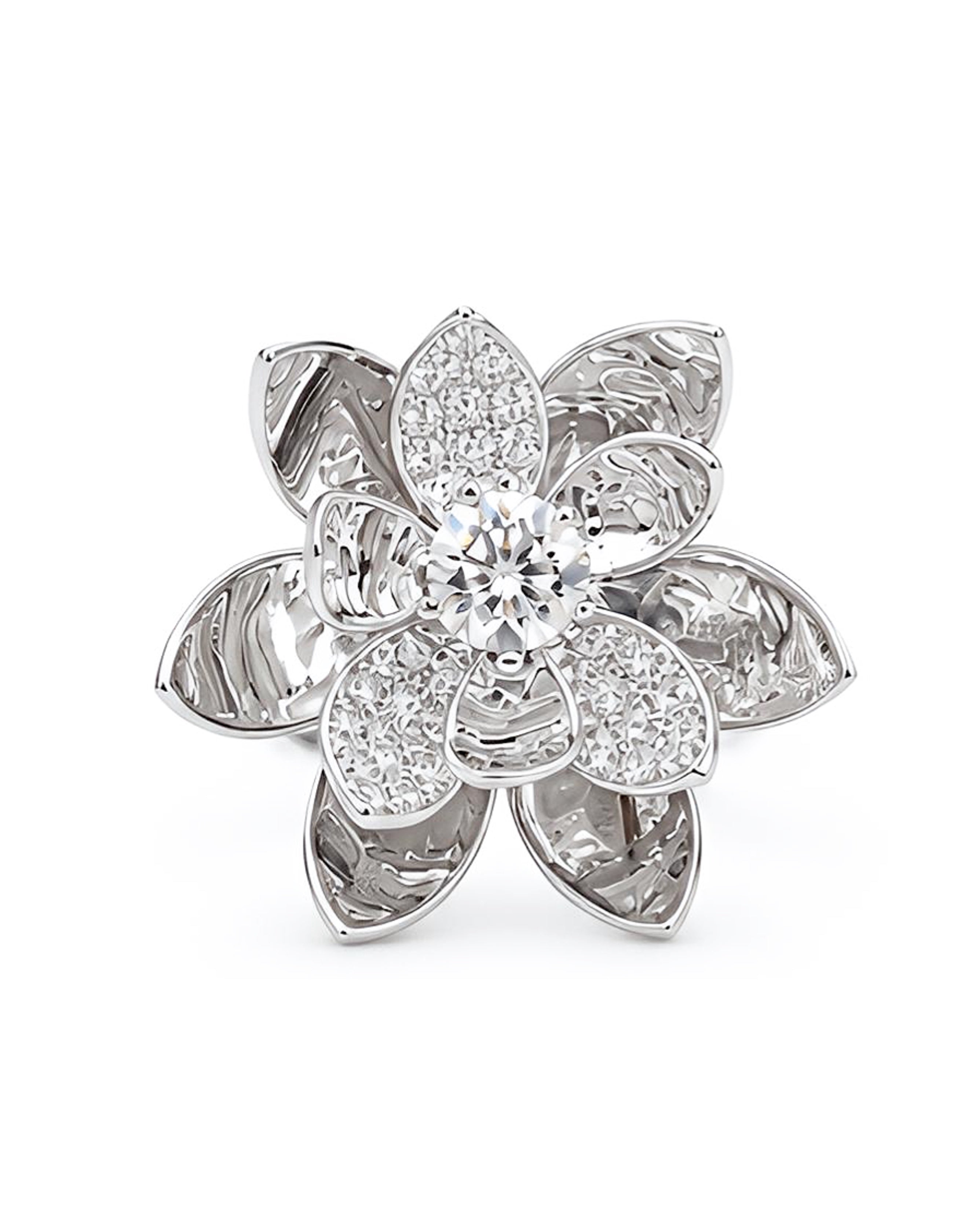 Round Lotus Flower Diamond Ring 18K