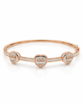 Classic Rose Gold Trio Heart Diamond Bracelet Bangle 14K