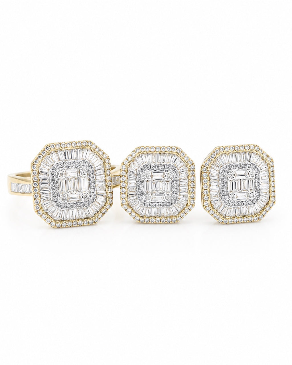 Classic Cushion Paved Golden Diamond Jewelry Set 14K