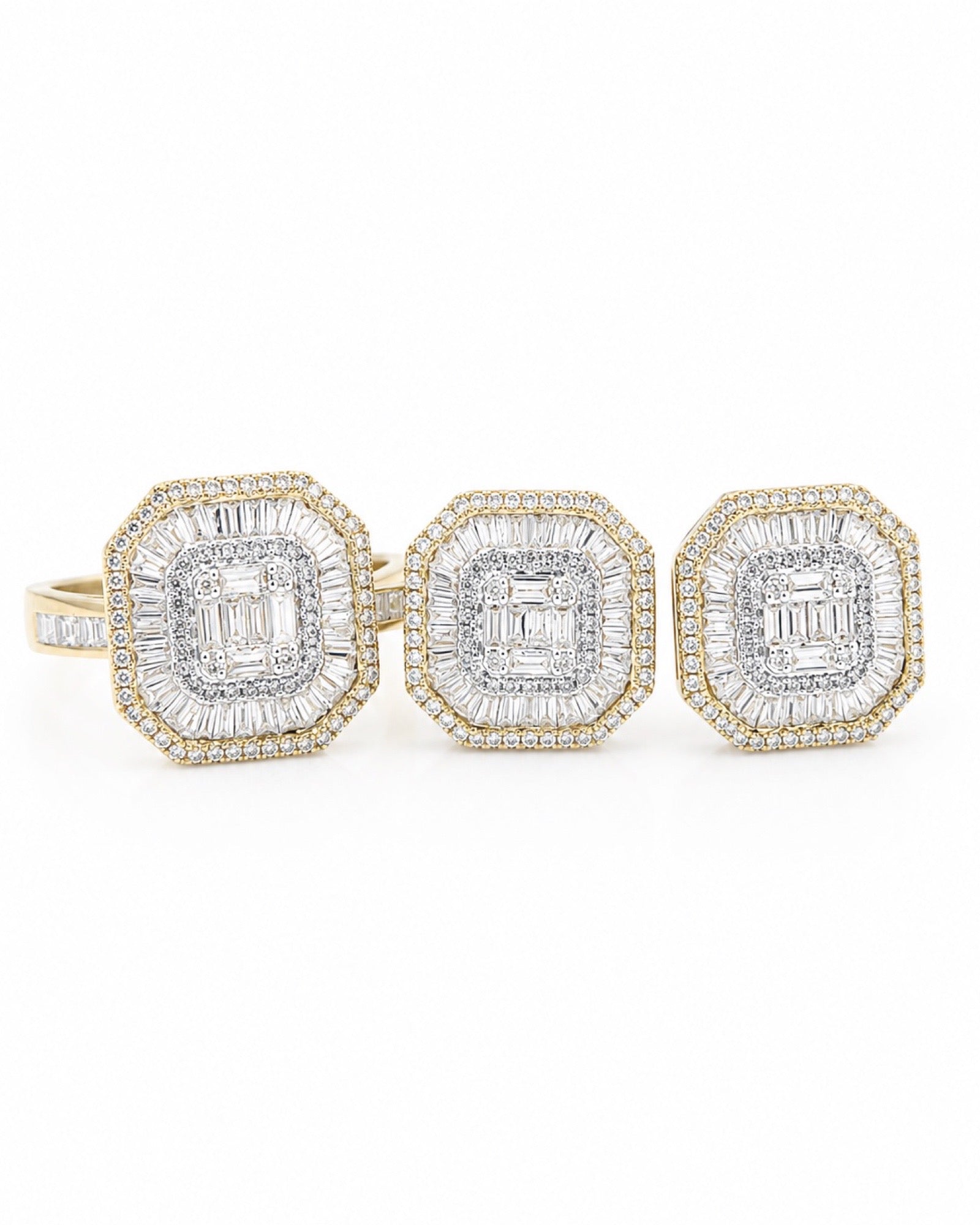 Classic Cushion Paved Golden Diamond Jewelry Set 14K