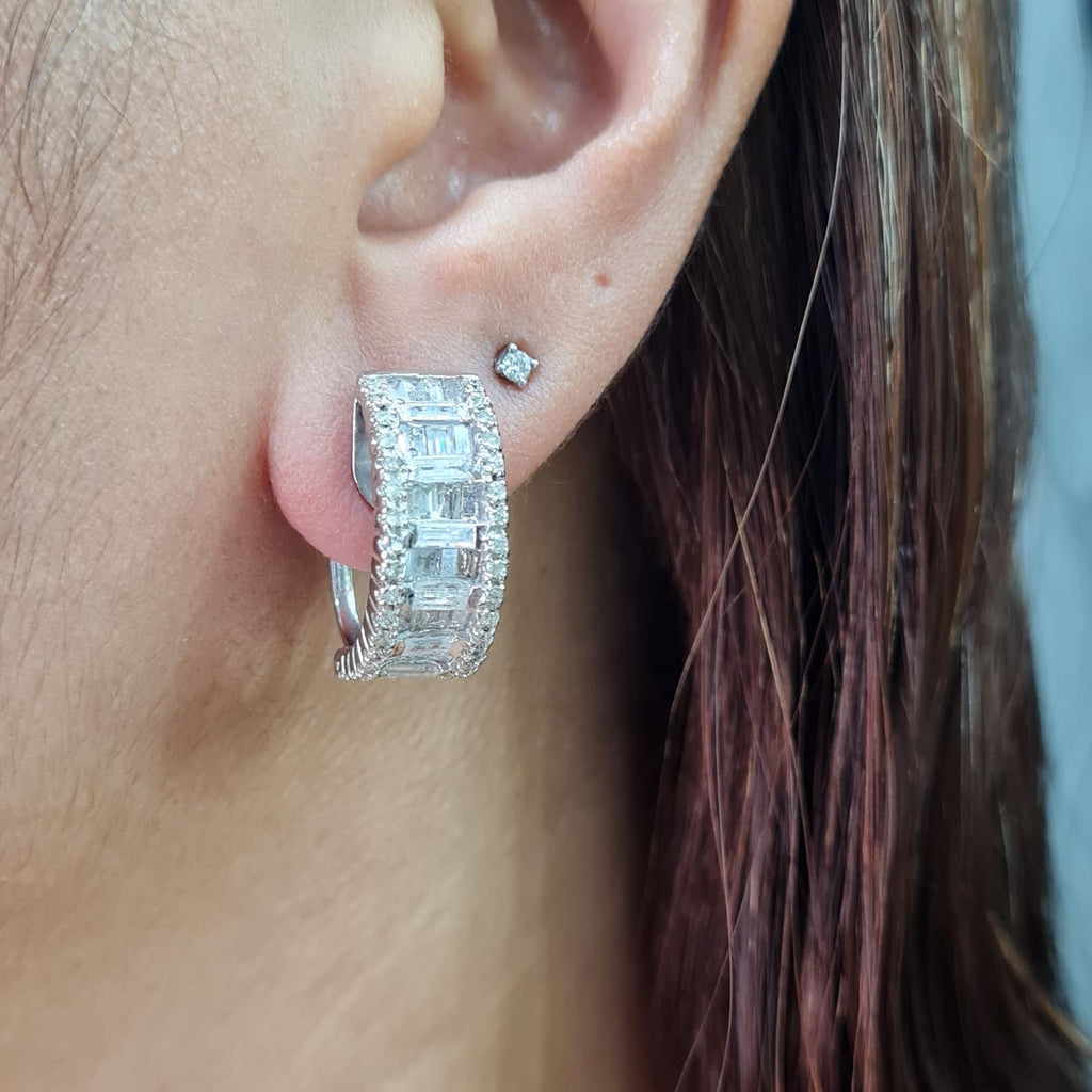Classic Half Eternity Huggie Hoop Diamond Earrings 14K