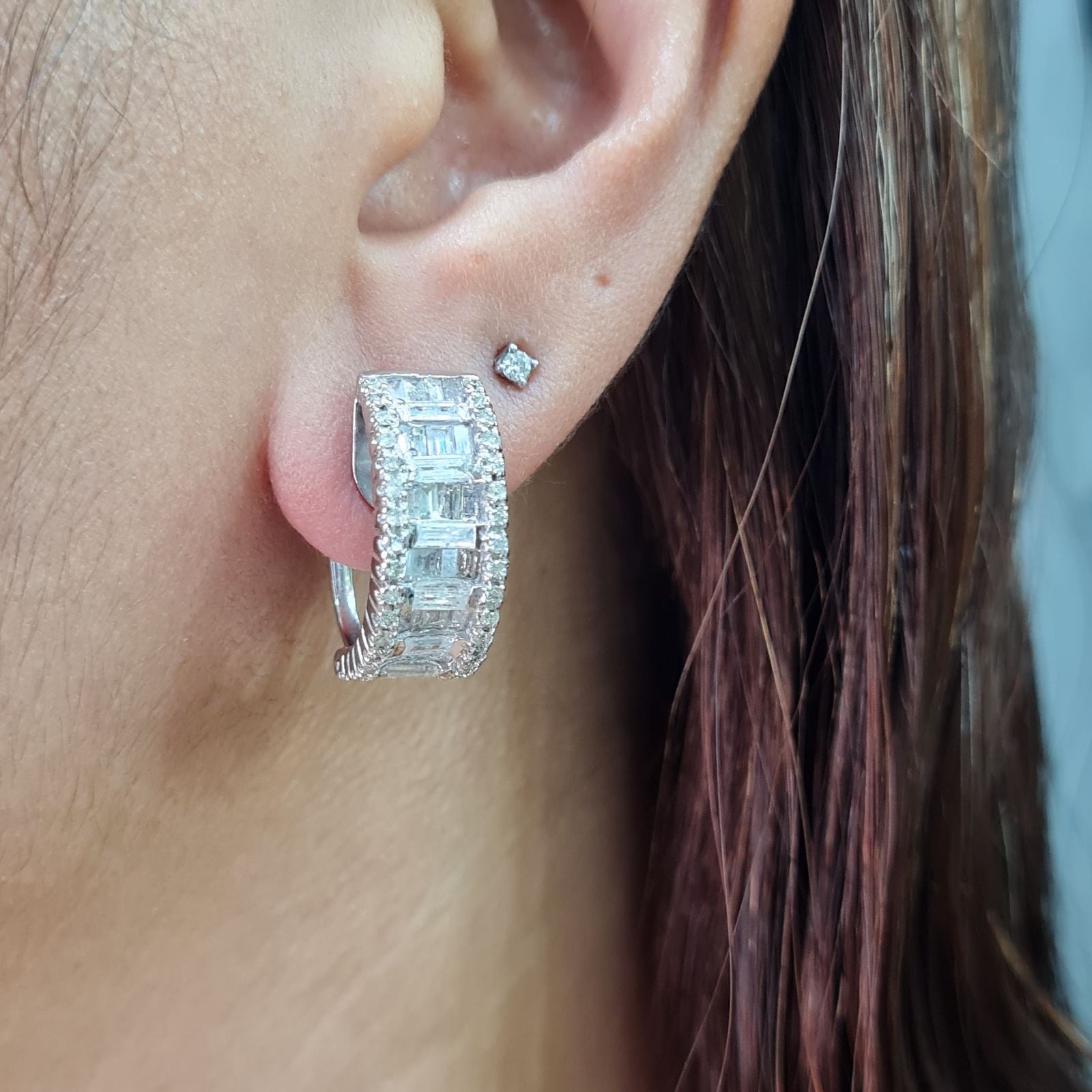 Classic Half Eternity Huggie Hoop Diamond Earrings 14K