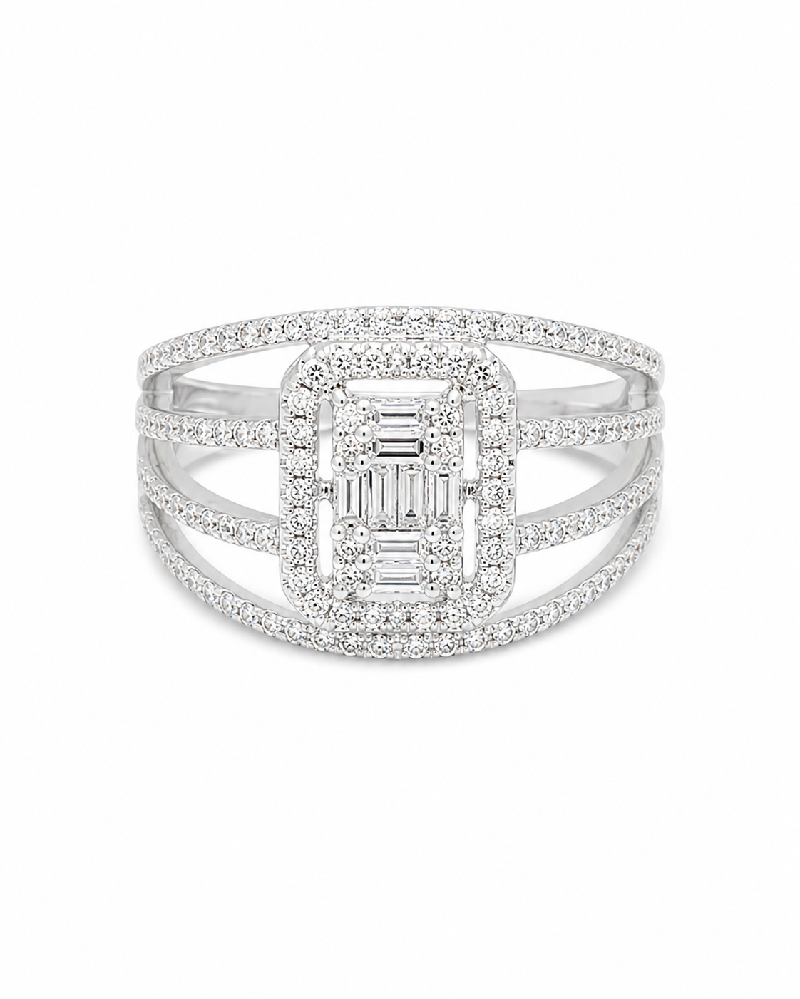 Classic Emerald Paved Layered Diamond Ring 14K