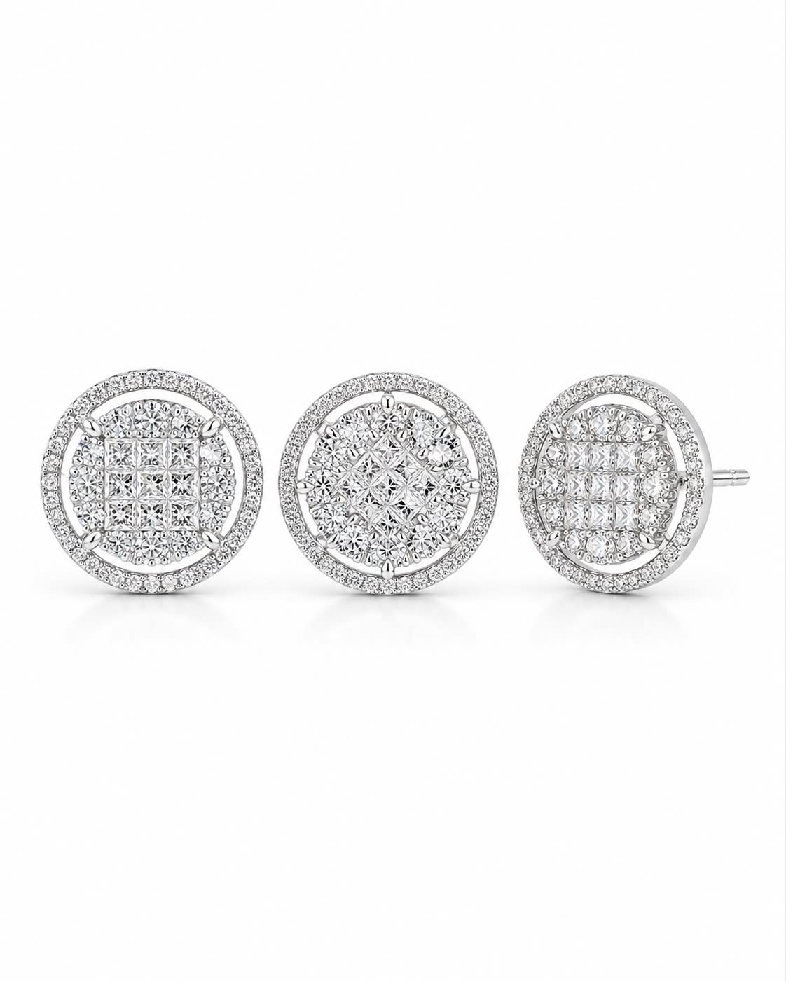 Classic Round Halo Invisible Setting Statement Diamond Jewelry Set 14K