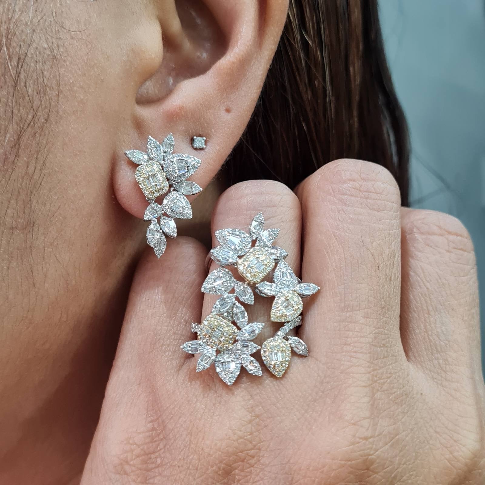 Angel Wings Cluster Shape Diamond Jewelry Set 14K