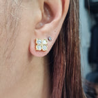 Golden Leaf Round Solitaire Stud Diamond Earrings 14K