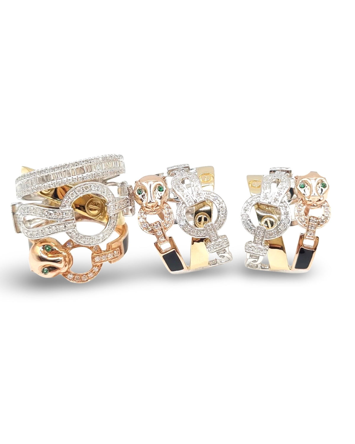 Tricolor Panther Lock Deco Diamond Jewelry Set 14K
