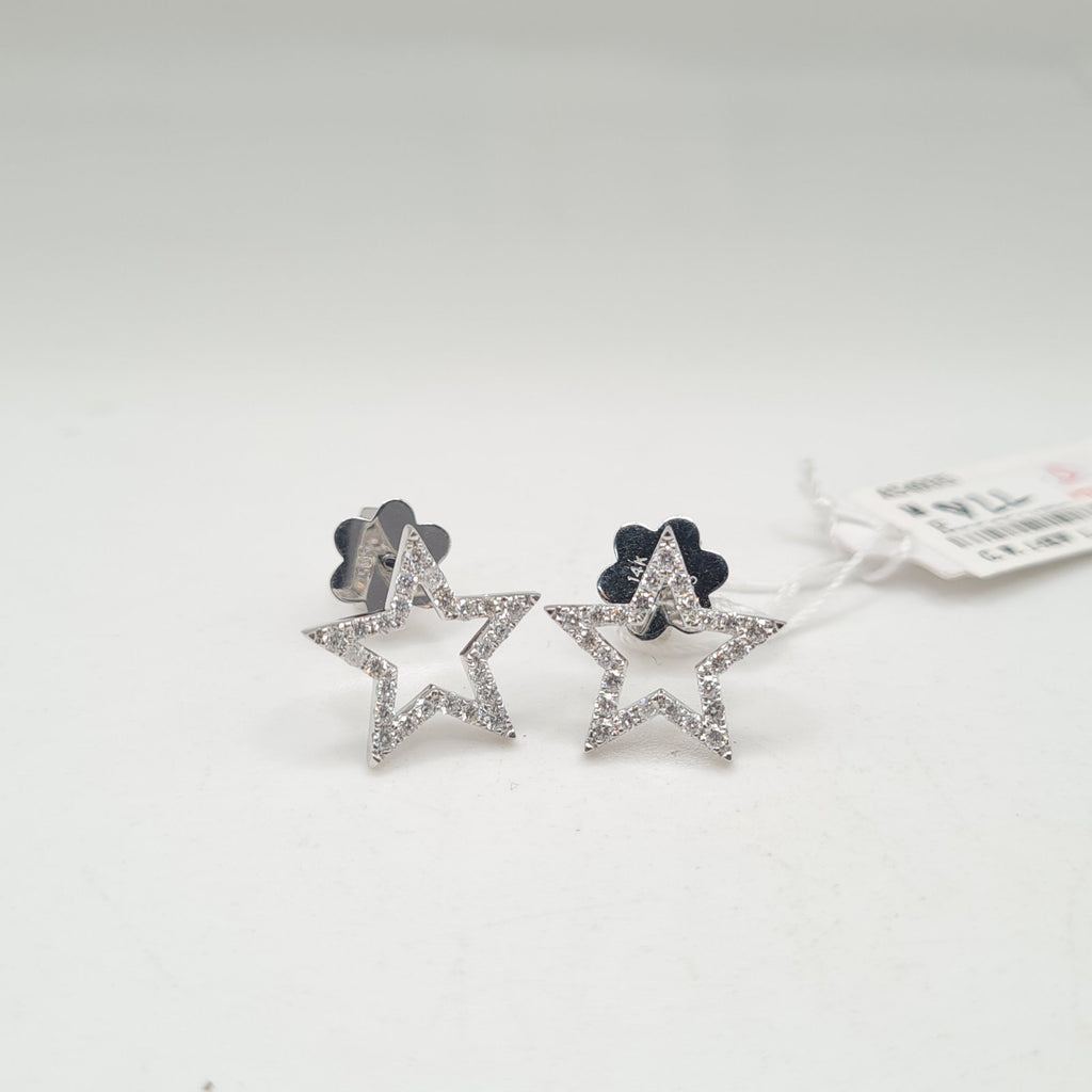 Star Paved Diamond Earrings 14K
