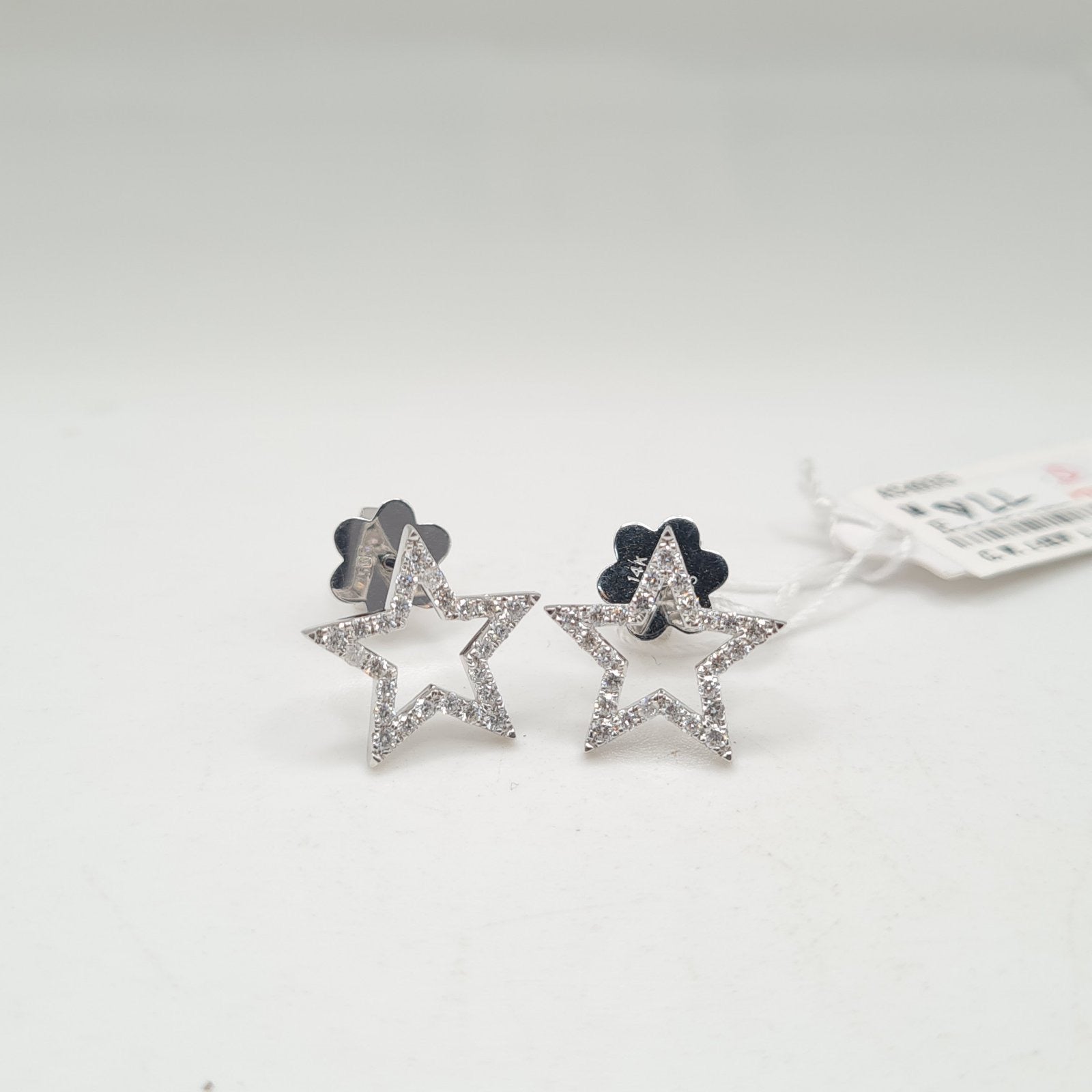 Star Paved Diamond Earrings 14K