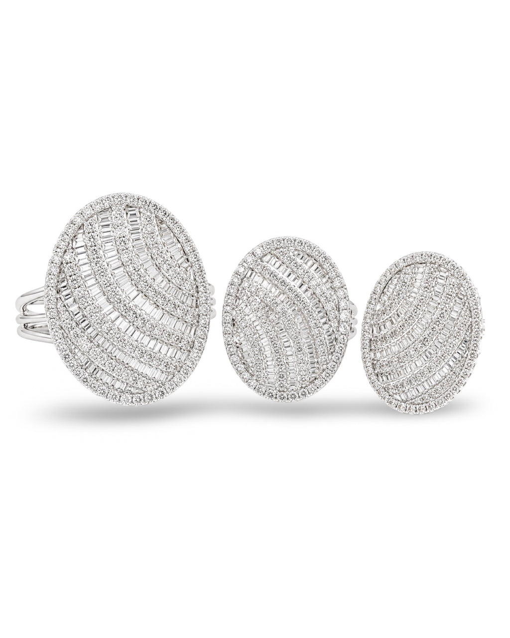 Classic Oval Baguette Stud Diamond Jewelry Set 14K