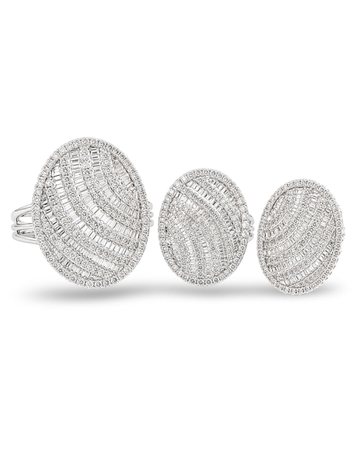 Classic Oval Baguette Stud Diamond Jewelry Set 14K