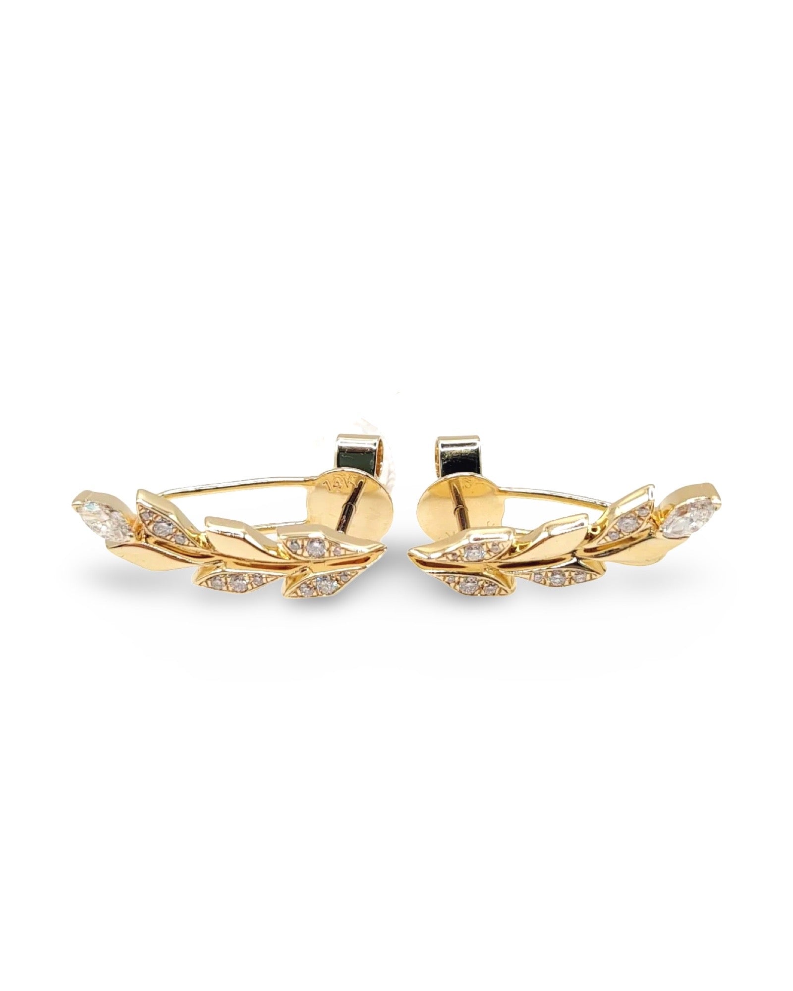 Golden Leaf Earcuff Diamond Earrings 14K