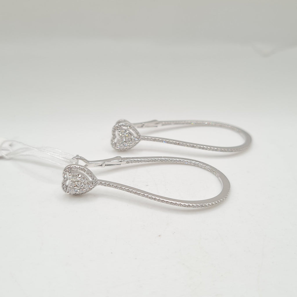 Heart Halo Dangling Hoop Diamond Earrings 14K