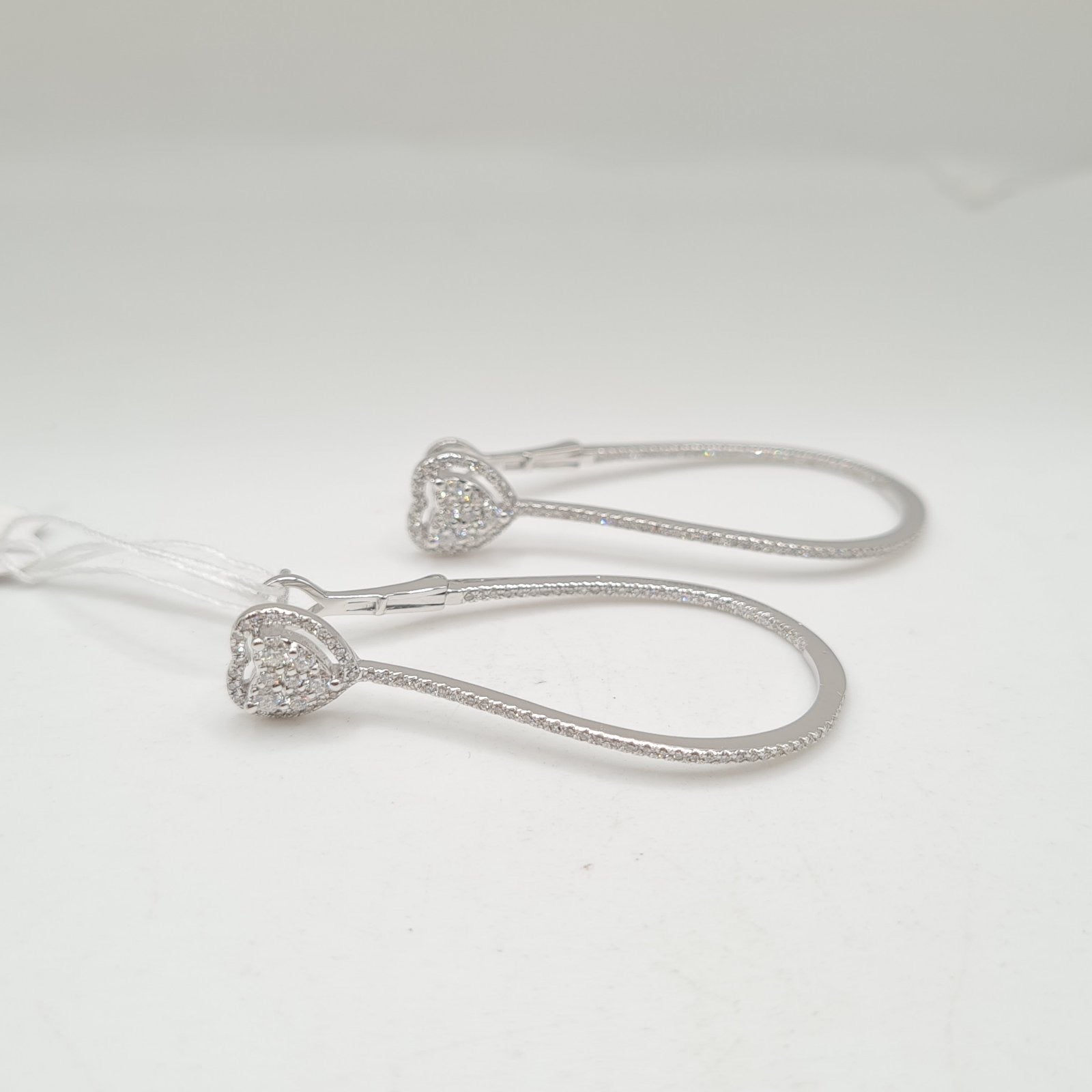 Heart Halo Dangling Hoop Diamond Earrings 14K