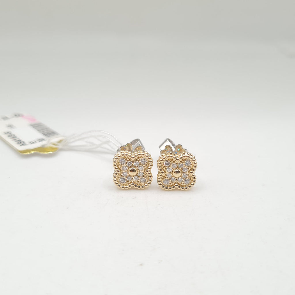 Dainty Golden Clover Stud Diamond Earrings 14K
