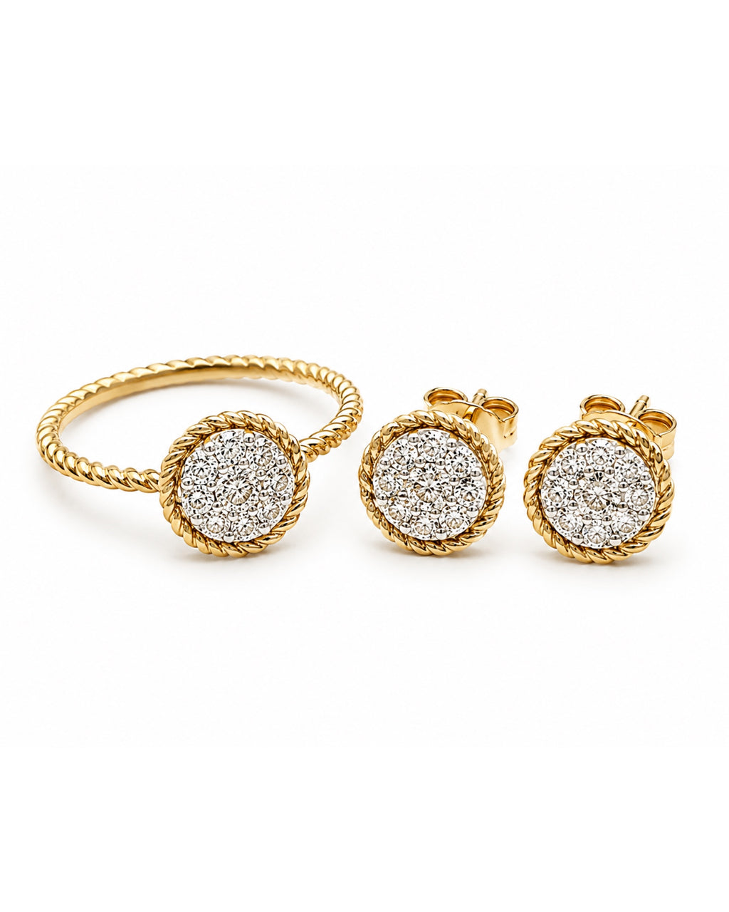 Classic Round Beaded Diamond Jewelry Set 14K