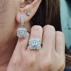 Classic Cushion Halo Dangling Diamond Jewelry Set 14K