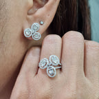Classic Oval Baguette Trio Cluster Diamond Jewelry Set 14K