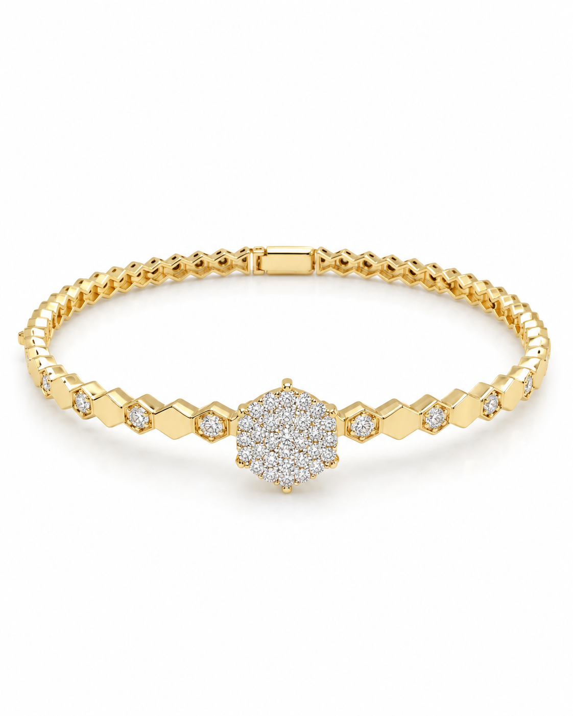 Classic Round Pave Studded Honey Comb Diamond Bracelet Bangle 14K