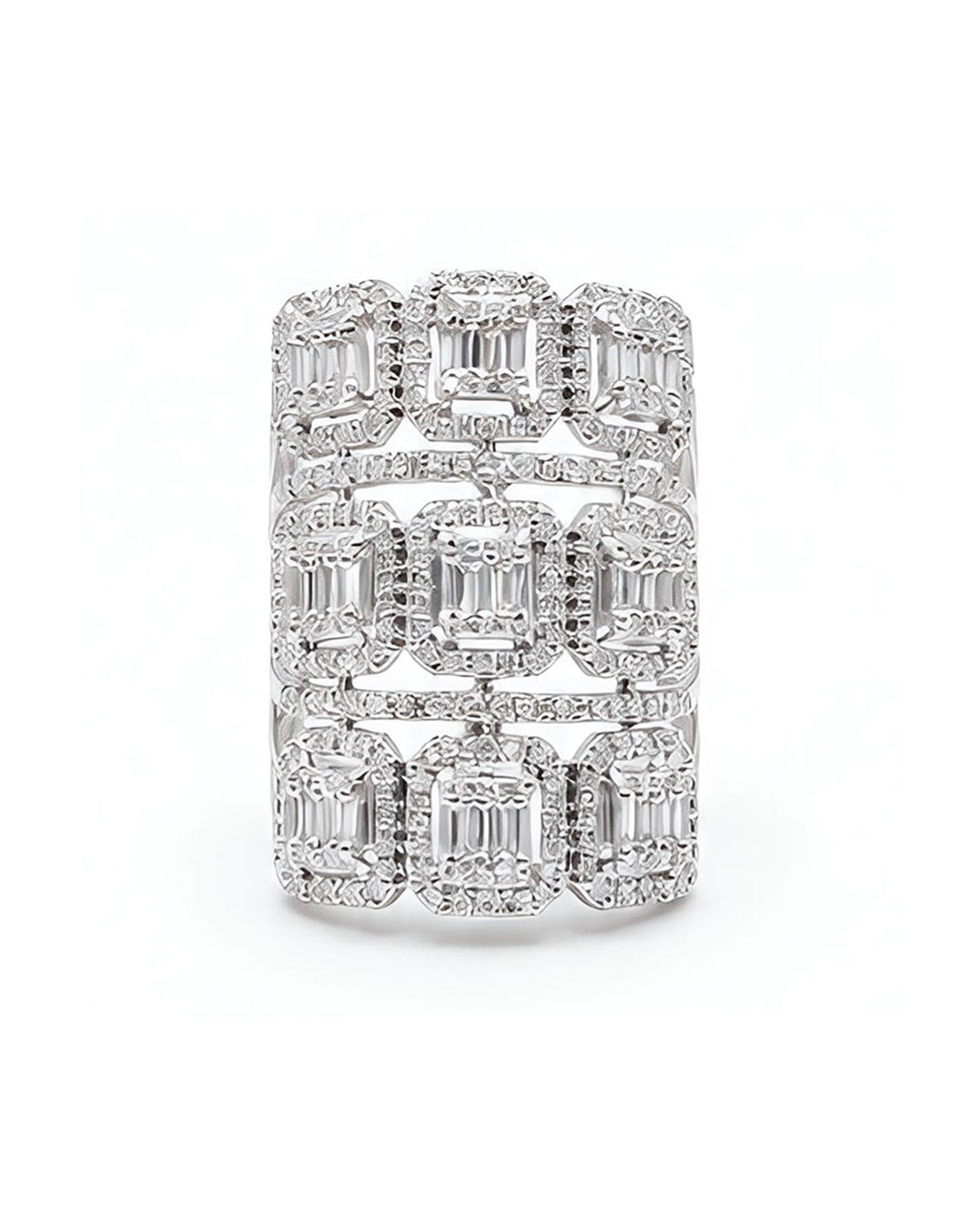Classic Emerald Halo Layered Statement Diamond Ring 14K