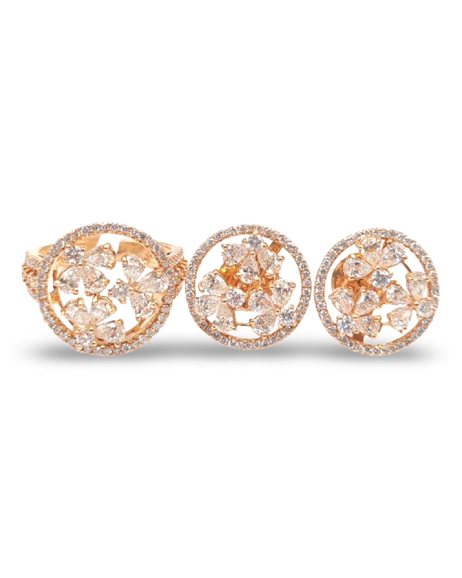 Rosegold Round Halo Pear Cluster Diamond Jewelry Set 18K