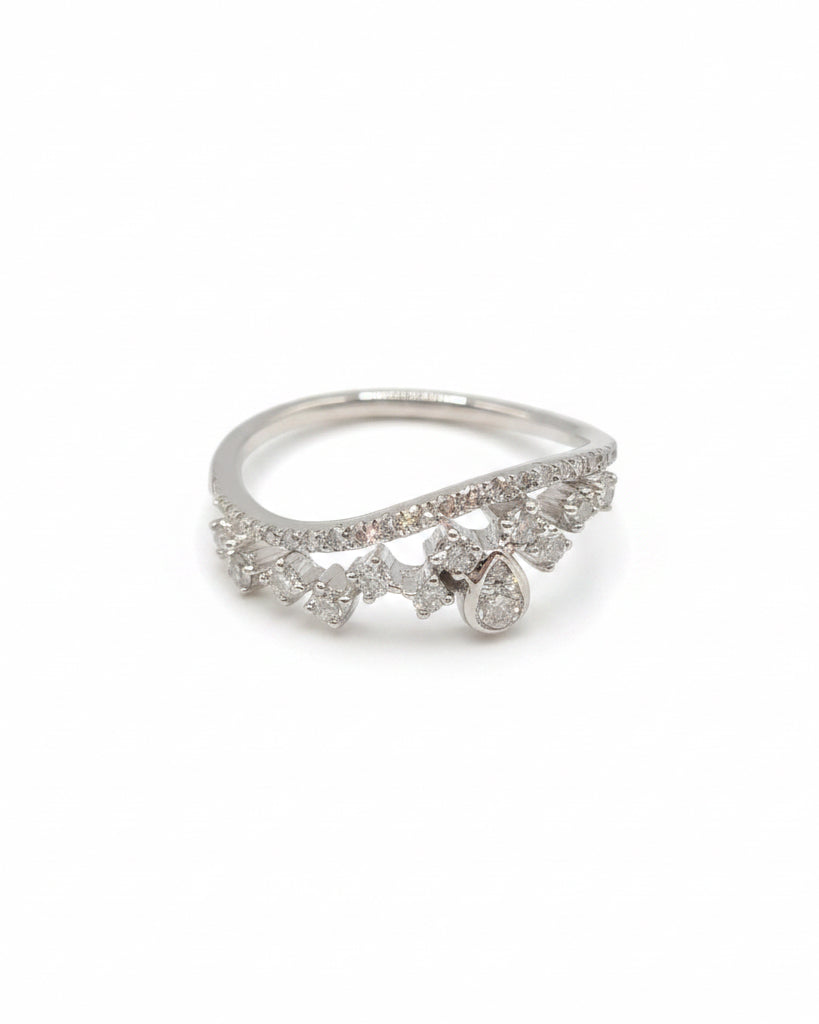 Half Eternity Pear Curved Crown Diamond Ring 14K