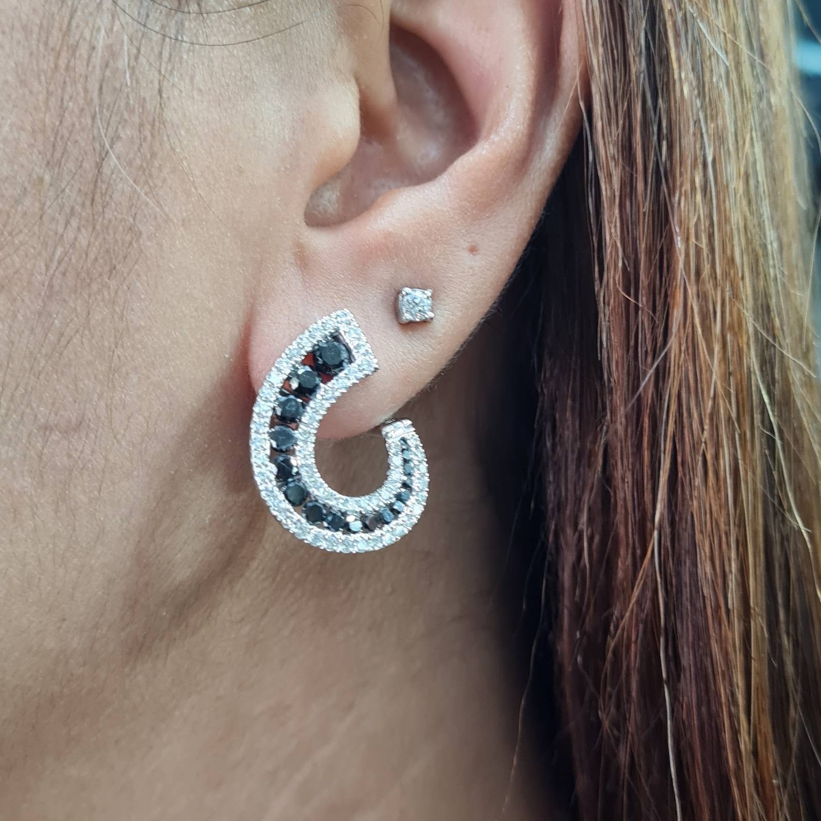Fancy Black Diamond Hoop Diamond Earrings 14K