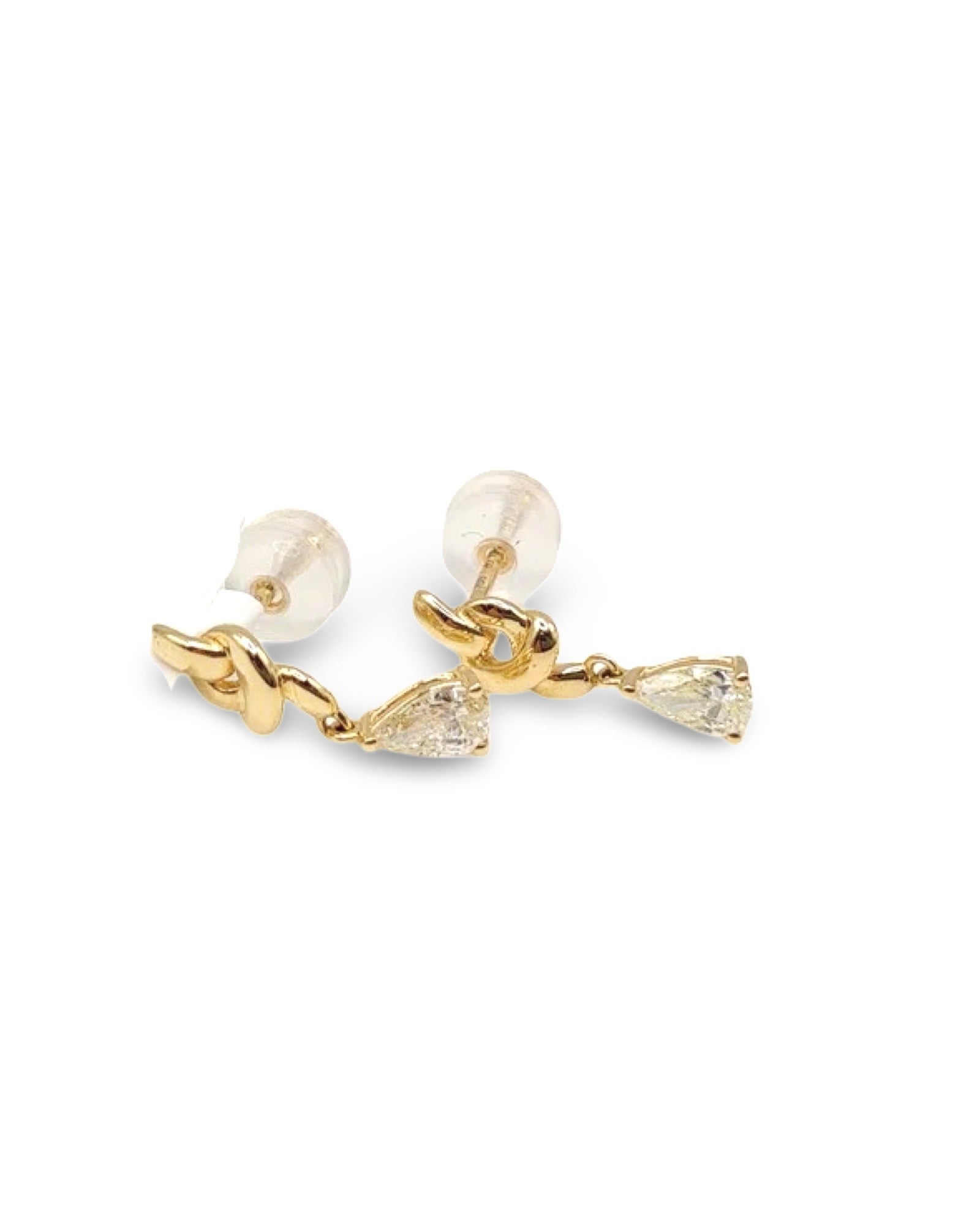 Classic 0.38cts Pear Solitaire Golden Drop Diamond Earrings 18K